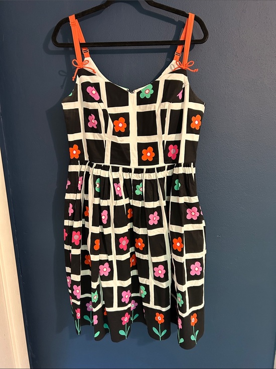 Hell Bunny Dresses & Skirts - Hell Bunny Black Grid Sundress with Orange Straps and Multicolor Flowers